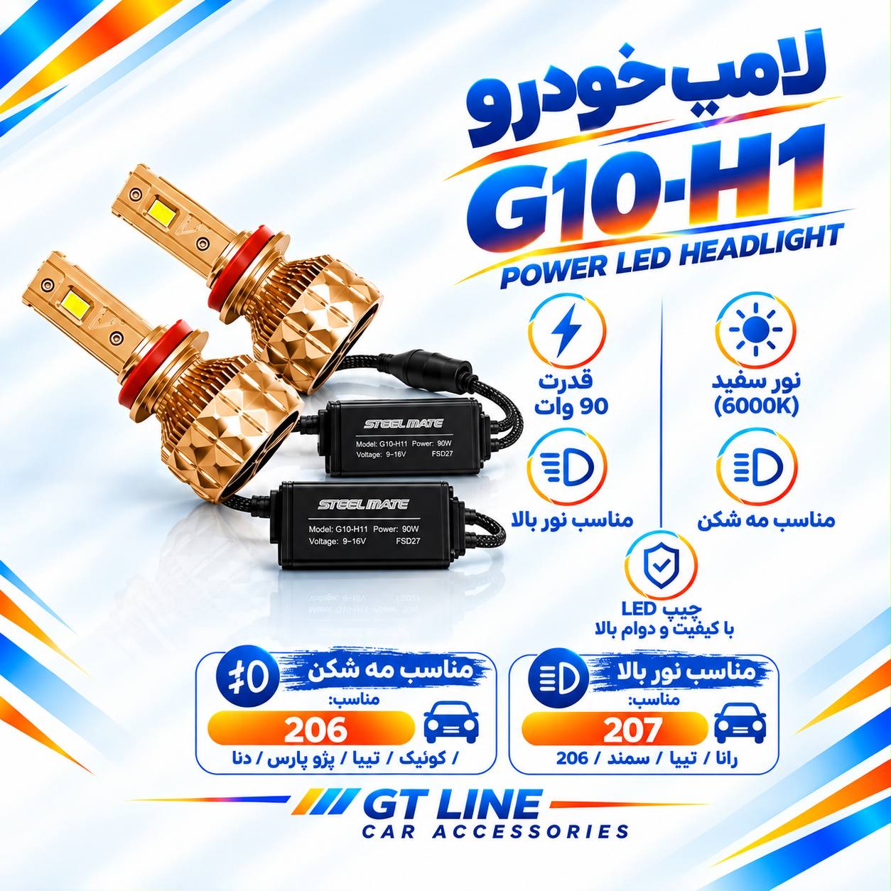 هدلایت G10 استیل میت ۹۰ وات پایه H1